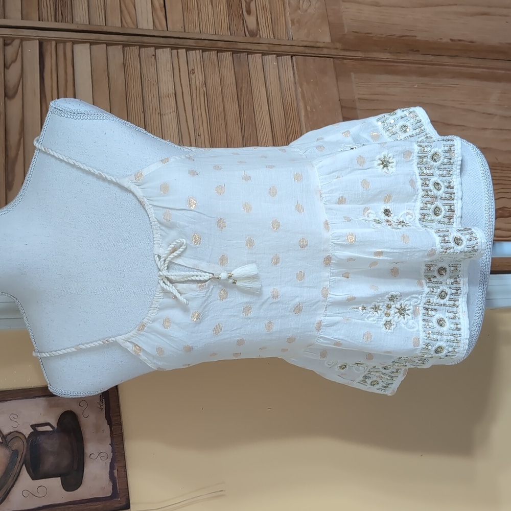 ABERCROMBIE Boho Cream Sequin Metallic Dot Beaded Top S